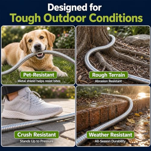Metal Garden Hose 25 ft – 304 Stainless Steel Water Hose with Nozzle Sprayer, Garden Hoses Flexible, Lightweight, No Kink, Heavy Duty for Outdoor (25 ft) - size: 25 feet