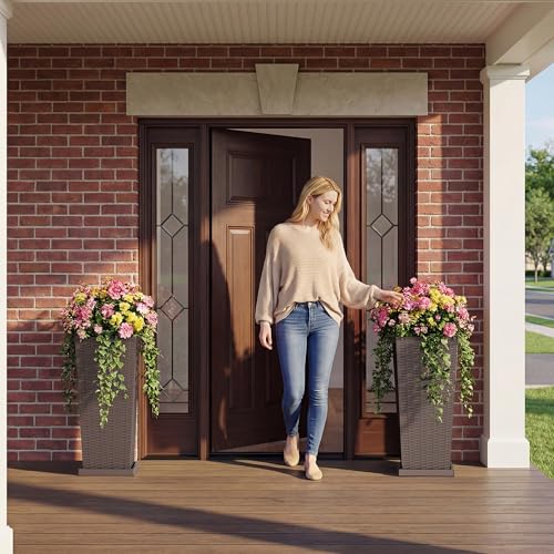 Devoko Resin 30'' Tall Planters, Large Taper Outdoor Planter - color: Brown, size: 30" With Trays