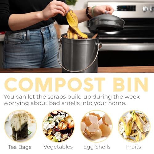 Epica Kitchen Compost Bin for Kitchen Countertops, 1.3 Galllon - Grey - color: Gray