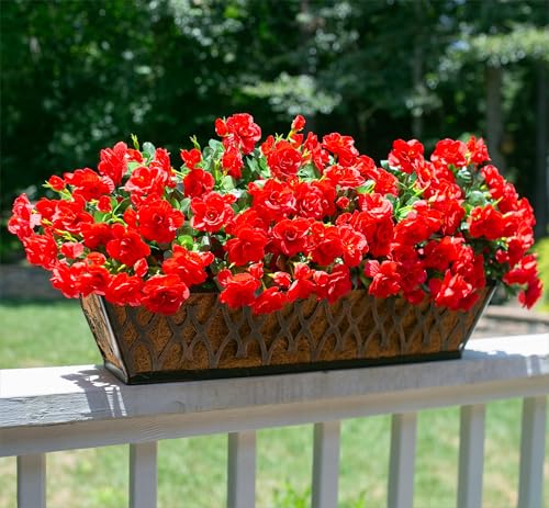 HyeFlora Artificial Fake Flowers for Outdoor Outside Spring Decoration, Fake Silk Red Camellia Flower UV Resistant Realistic Plants for Planter Front Door Porch Patio Table Indoor, 3 Large Bundles - color: Red