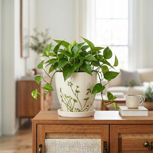 MPotTo 6 Inch Plant Pot, Ceramic Pots for Plants, Grasses White - color: Grasses White, size: 6 Inch