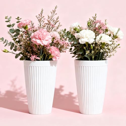2-Pack 20" Matt White Resin Tall Planters with Fluted Texture - color: 20"h-white Ceramic