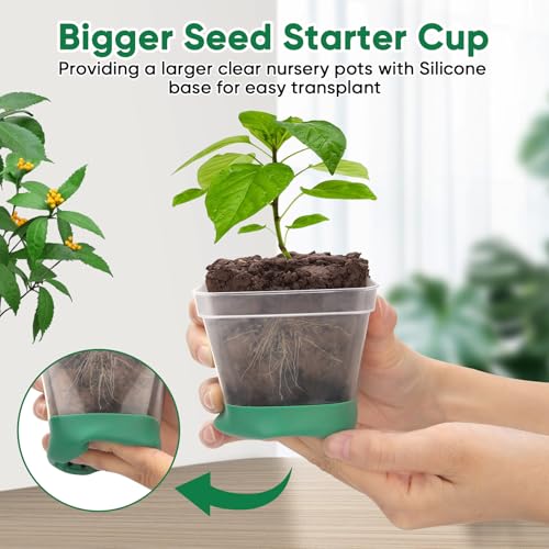 BlumWay Seed Starter Tray with Grow Light, 24 Pack Large Clear Nursery Pots