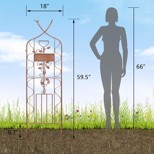 LZRS 59.5 x 36in Rustic Iron Arch Decoration Garden Trellis with Metal Coating – Perfect for Supporting Climbing Plants Outdoor, Roses, Vines, Flowers, and Vegetables, Brown - color: Brown, size: 59.5"H x 36"W