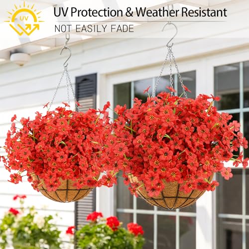 24 Bundles Artificial Flowers for Outdoors UV Resistant Faux Plants, Red - color: Red, size: 24 PCS
