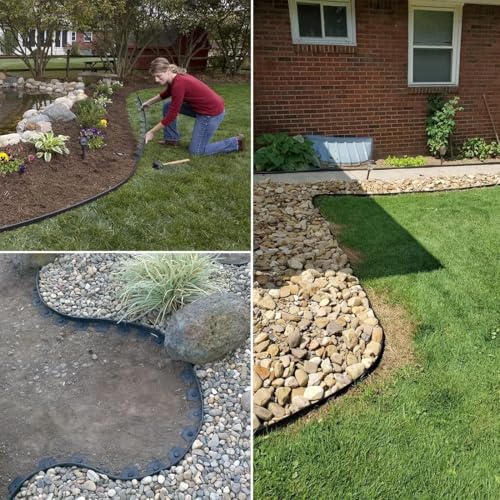 66 FT Landscape Edging Kit with 60 Spikes - 3 Inch High Flexible Plastic Garden Border - No-Dig Lawn Edging for Flower Beds, Pathways, and Yards - Durable Black Landscape Border(3in x 66FT) - size: 3in x 66FT