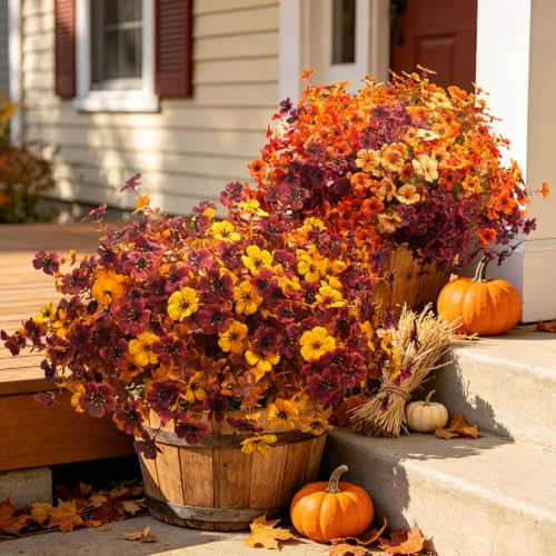 20 Pcs Artificial Fall Flowers UV Resistant Outdoor Autumn Plants Decor - color: Fall Yellow&red