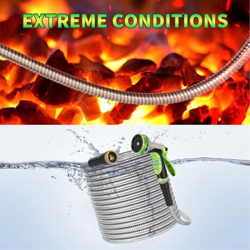 50ft Garden Hose, Heavy Duty Outdoor Water Hose with 10-Way Spray Nozzle, Leak-Proof Brass Connectors, Flexible 50 Foot Hose for Yard & Outdoor,Car Wash - size: 50FT