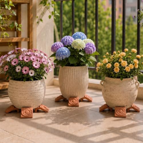 LemonRoad 12 Set Terra Cotta Cement Pot Feet for Outdoor Planters, Flower - style: Flower