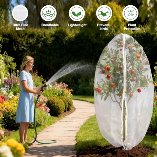 Jevrench 2-Pack 8 x 8 ft Garden Netting Bags with Zipper and Drawstring - size: 8 x 8ft – 2 Pack