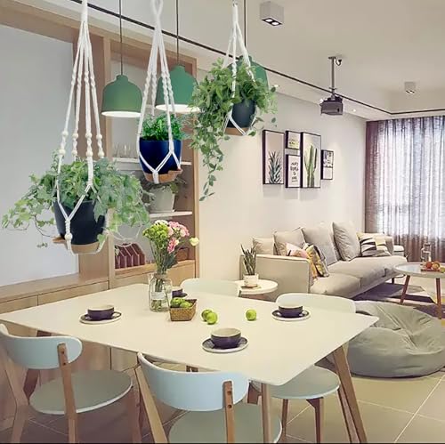Hanging Planters with Macrame Plant Hangers for Indoor Outdoor Plants, 3 Set Hanging Baskets Flower Pots Holders 35''/27''/21'', Self-Watering Pots 7''/6''/5.5'', Boho Home Decor, Black - color: Black