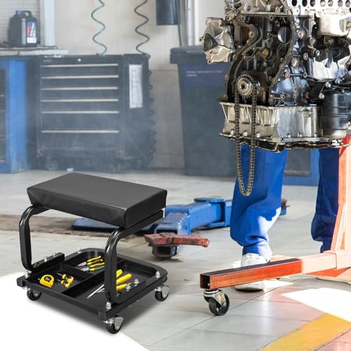 BIG RED Rolling Mechanic Stool - color: Black