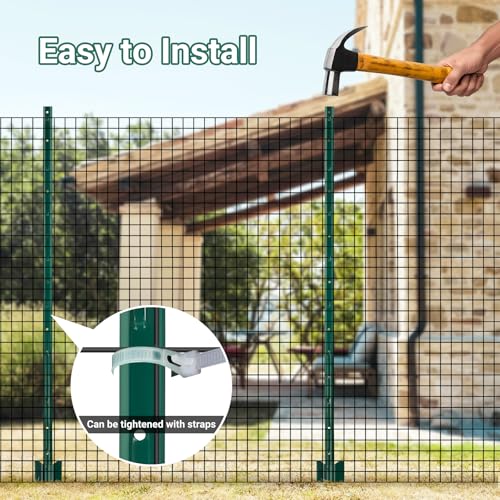 Metal Fence Posts - 10 Pack, 4.8 FT Green Heavy Duty U Posts - color: Green, size: 4.8FT-10Pack