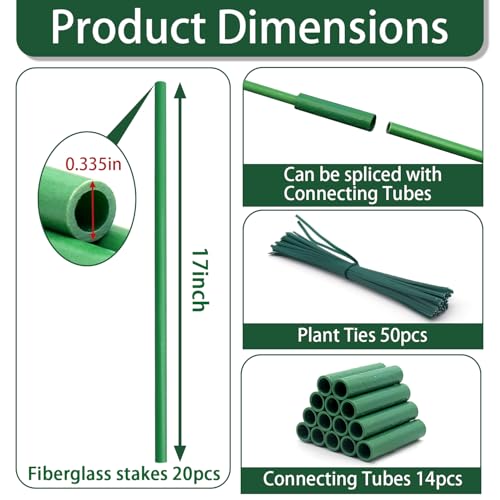 Garden Stakes 17Inch 20Pcs HOUNANG Adjustable Length Plant Support Stakes - size: 17inch 20pcs