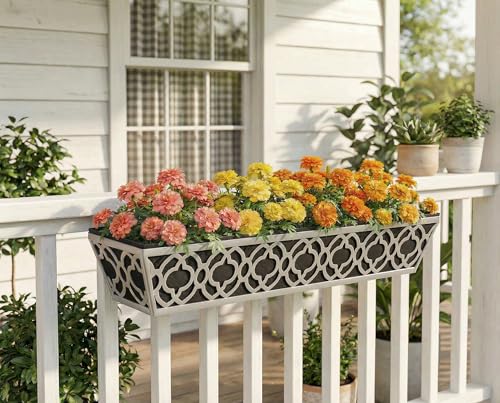 Y&M 2Pack 30'' Metal Railing Planter Box with Black Non-Woven Fabric Liner, Flower Boxes with Adjustable Brackets, Large Hanging Window Boxes for Fence, Deck, Balcony, and Garden - Gray 2p - size: Flower 30in 2P-Gray
