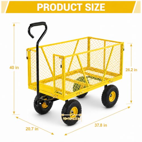 Garvee 1100LBS Steel Garden Cart, Heavy Duty Wagon with 10" Wheels - color: Yellow