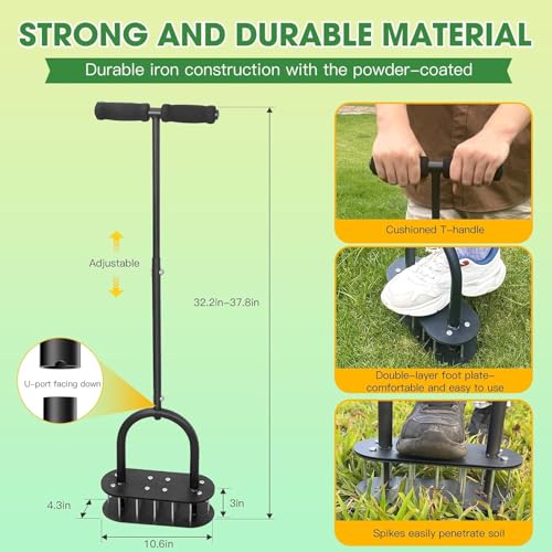 15 Steel Spikes Lawn Aerator with Spring Assist for Yard Garden
