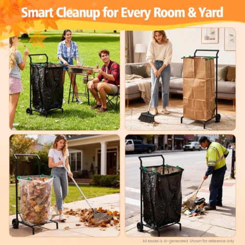 Foldable Leaf Bag Holder, 30-45 Gallon Mobile Trash Bag Stand