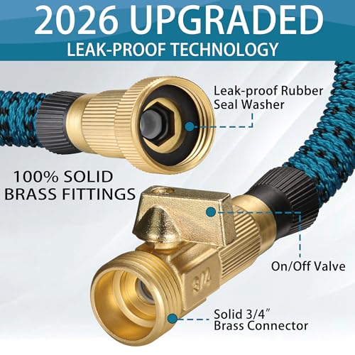 75 ft Garden Hose - Expandable Garden Hose with 10 Function Spray Nozzle - Kink-Free, Lightweight, Durable, Flexible, 2026 New Retractable Water Hoses for Yard, Lawn, Gardening(Blue Black)