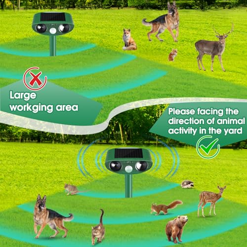 Cat Repellent Outdoor,2 Pack Solar Animal Repeller Ultrasonic Cat Deterrent with PIR Motion Sensor Waterproof Pest Repeller Animal Deterrent for Garden Yard Cats, Dogs,Skunks,Raccoon Birds Squirrels
