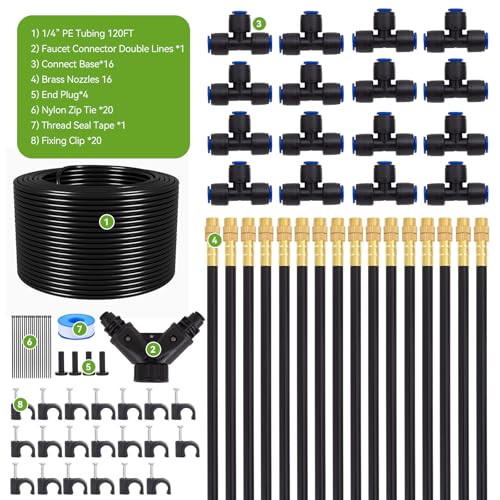 Drip Irrigation System Kit 120FT Garden Watering Misting System - size: 120ft+16pcs nozzles and connectors