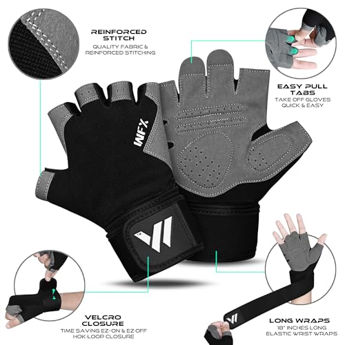 WESTWOOD FOX Gym Gloves Fitness Training Anti Slip Shock-Absorbing Weight Lifting Gloves Padded Grip Breathable Fingerless Workout Support for Men Women Cycling Exercise - color: Long Wristband, size: X-Large