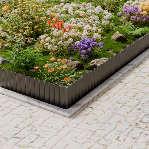 SnugNiture Corrugated Metal Garden Edging,8" x 20' Sturdy Lawn Edging Border,Landscape Edging Border for Lawn, Flower Bed,Garden and Yard - color: Black