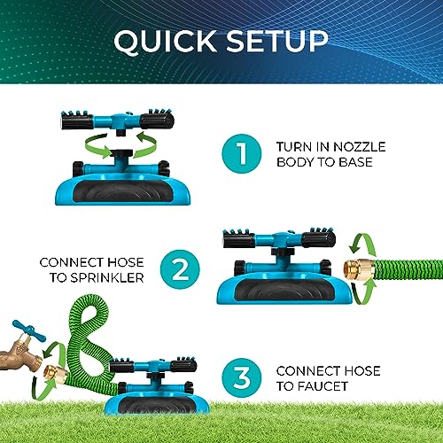 Joeys Garden Rotating Lawn Sprinkler for Yard & Kids, 360° Coverage, Blue - color: BLUE