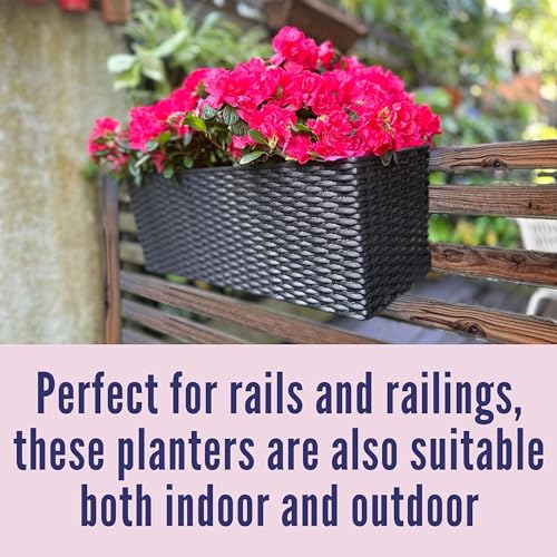 LaLaGreen Deck Railing Planter Box (20 Inch, 4 Pack) Black Rectangular Window Flower Boxes with Bracket, Self Watering System Hanging Planter Box for Outdoor Plant Container Herb Rail Fence Balcony - color: Black X 4