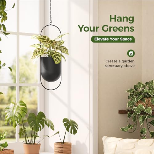 Bamworld Black Hanging Planters for Indoor Outdoor Plants Metal Hanging Pot - size: 5.5 Inch
