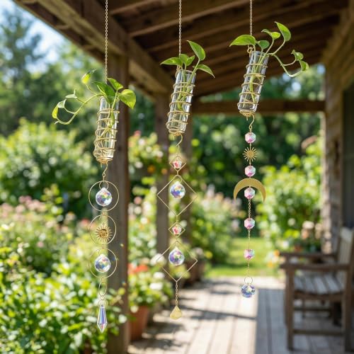 3pcs Crystal Suncatchers with Plant Propagation Tubes for Window Wall - color: Golden-3pcs