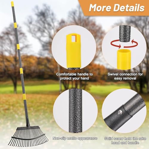 Garden Leaf Rake, 8.5" Head, 36-74 " Adjustable Handle, Sturdy Steel Tines - color: matte black, size: 11tine