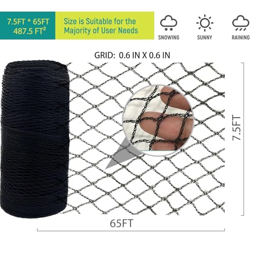 Heavy Duty Bird Netting - 0.6" Mesh UV Resistant 7.5FT x 65FT - size: 7.5ft*65ft-0.6in Mesh