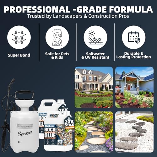 1 Gallon Pump Sprayer for Lawn & Garden – Heavy-Duty Hand Pressure Sprayer with 16” Long Wand, 4 Nozzles, Adjustable Spray, Leak-Resistant Garden Sprayer for Rock Mulch Stabilizer