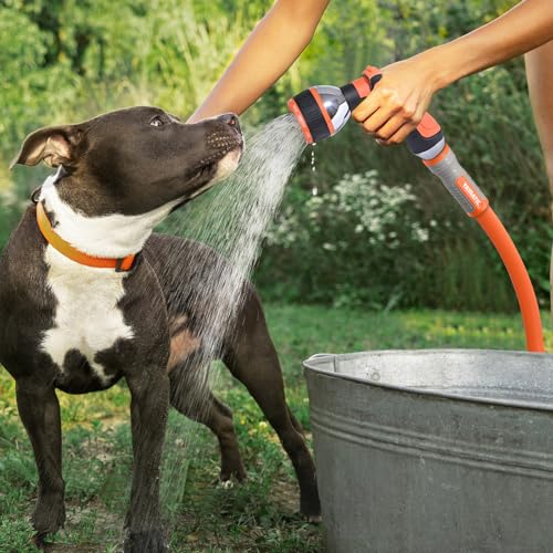 YAMATIC Flexible Garden Hose 5/8"x100ft, 360° Swivel Handle, Burst 600 PSI - color: Orange, size: 100' (feet) Male to Female with Swivel