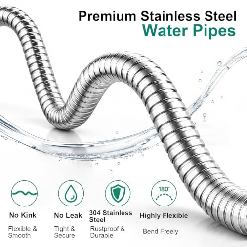 Stainless Steel Garden Hose Connector 1FT, Short Metal Small Hose Extension Adapter for Hose Reel, Short Flexible, Lightweight & Heavy Duty Water Pipe, No Kinking Outdoor Water Hose for Yard