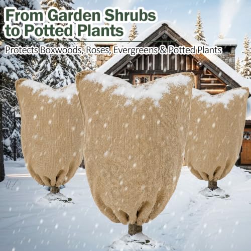 5-Pack Burlap Fabric Plant Bags - 32 X 40 Inch Winter Plant Cover Freeze Protection, Reusable Burlap Sacks Plant Frost Cloth for Outdoor Plants, Cold Weather Tree Wrap for Trees, Bushes & Garden - size: 32*40inch-5Pack