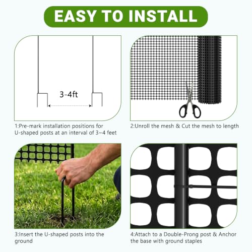 DoCred Plastic Chicken Fence Netting with Post, Garden Fencing Border Black - color: Black