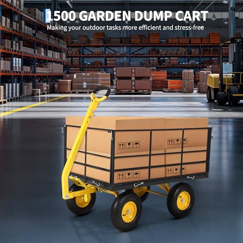 Garvee 1500 LB Garden Dump Cart, Heavy Duty Metal Wagon Yard Trailer - color: Black, size: 1500 Lbs Dump