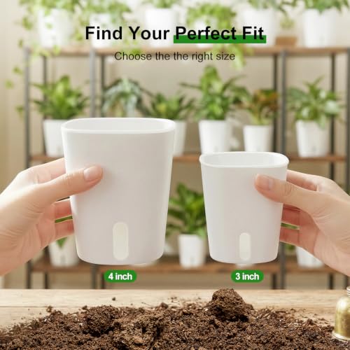 4" Self Watering Pots for Indoor Plants, 8 Pack Clear Plant Pots with Drainage, Plastic Nursery pots for Cuttings, Seedlings, Herb, African Violet, Water Level Indicator (8, 4") - size: 4"