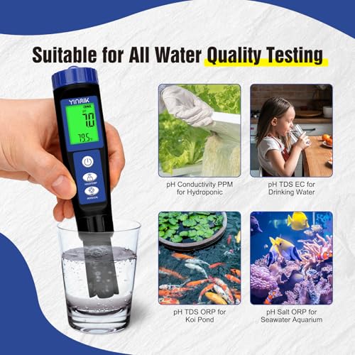 YINMIK pH Salt Meter Salinity pH Tester for Saltwater Pool pH ORP Monitor