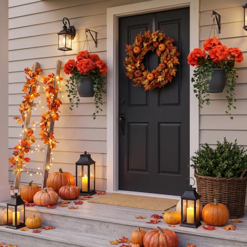 Sousi Fall Hydrangea Artificial Flower for Outdoor, 4 Bundles Fake Hydrangea Bush Plant UV Resistant for Outdoors Front Porch Indoor Home Garden Decor (4, Fall Orange) - color: Fall Orange