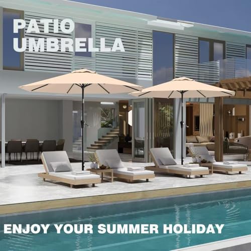 AreShark 9FT Outdoor Patio Umbrella with Tilt and Crank, Beige - color: Beige, size: 9ft