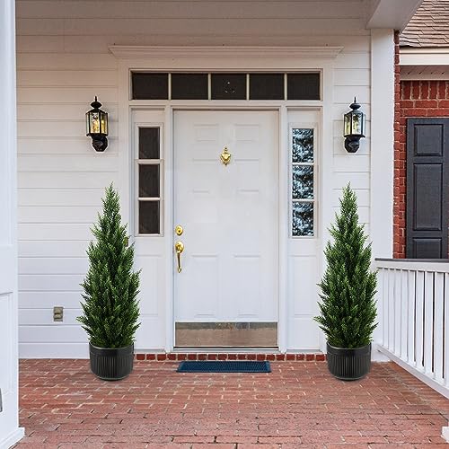 4FT Artificial Topiary Tree Beautiful Realistic Faux Cedar Pines Trees UV Rated Fake Shrubs for Front Porch Faux Plants Indoor and Outdoor Decor (2 Pack) - size: 4FT