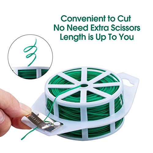328 Feet (100m) Garden Plant Twist Tie with Cutter Reusable for Plants Growth and Care, Tie Wire Reel for Home and Office Cable Organization, Multifunctional Twist Ties (Green) Rool for Cord & Bag