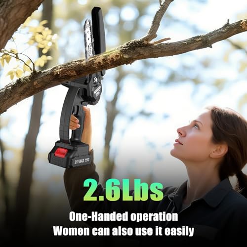 6 IN Mini Chainsaw Cordless, Lightweight Battery Chainsaw for Wood Cutting - color: Black