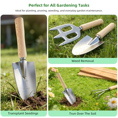 Garden Tools Set, 9-Piece Heavy Duty Gardening Tools with Clear Pocket Tote Bag, Stainless Steel Garden Hand Tools for Digging, Planting, Weeding and Pruning, Durable Gardening Kit - style: Green