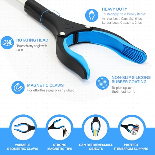 2 Pack 32 inch GrabRunner Reacher Grabber Tool with Strong Magnetic and Swivel Head (New Blue) - color: Blue(pack of 2)