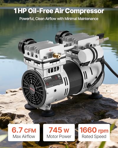 VEVOR Pond Aerator, 6.7CFM 1 HP Air Compressor, Lake Aerator for Ponds up to 3 Acres, Overheat Protection & Anti-Backflow Valve, 745W Powerful Motor, Pond Aeration Pump for Water Oxygen Circulation - size: 6.7CFM+No diffuser