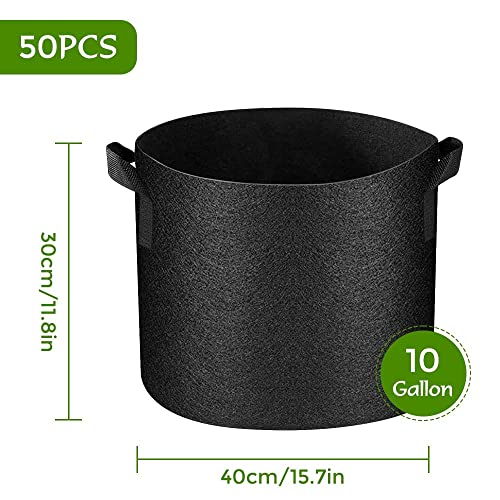 50 Pack 10 Gallon Grow Bags Bulk, Heavy Duty Thickened Fabric Pots Nonwoven Plant Bags with Handles, Breathable Plant Growing Containers Bags for Nursery Garden Fruit Vegetable Flower